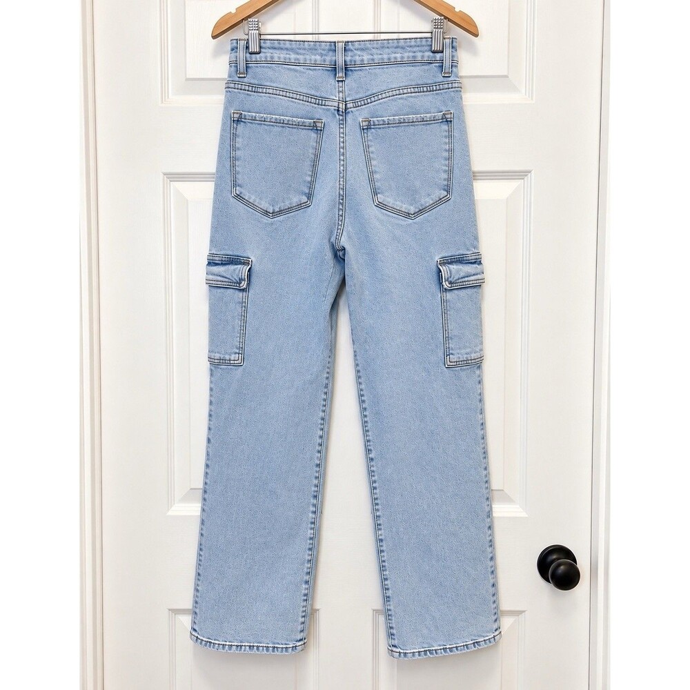 Vervet Blue Women’s 26 Straight Leg High Rise Light Wash Cargo Pocket Jeans - Picture 2 of 12